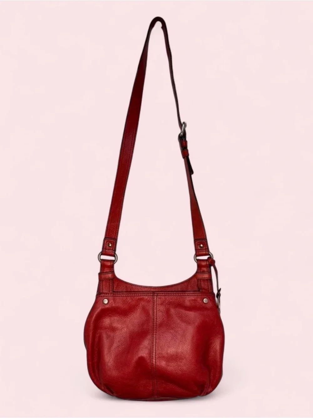 Fossil Maddox Red Pebbled Leather Crossbody Bag Turn Lock Key Charm Y2K Western